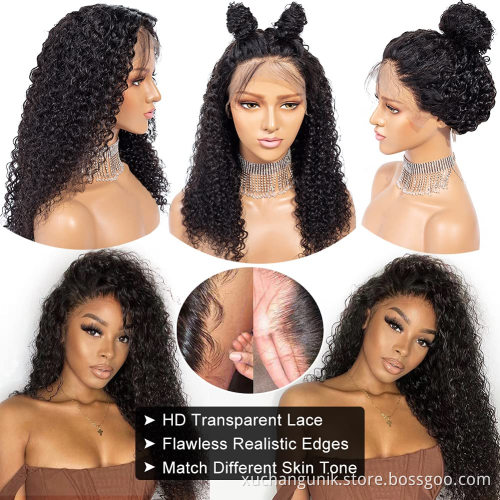 Wholesale Raw Indian Virgin Hair HD Lace Frontal Wig Women Curly Wig Full Swiss Lace Front Closure Human Hair Wig Kinky Curly